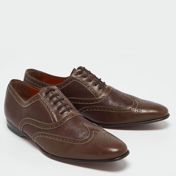 Santoni Brown Leather Brogues  Lace Up Oxford Size 42.5 - Picture 4 of 7